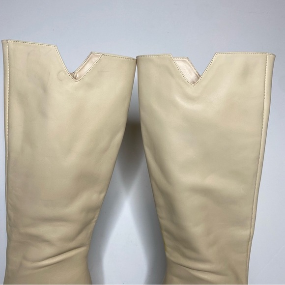 Schutz Asya Up Eggshell Leather Pointy Toe Wedge Tall Boot 8 1/2 B - Picture 8 of 16